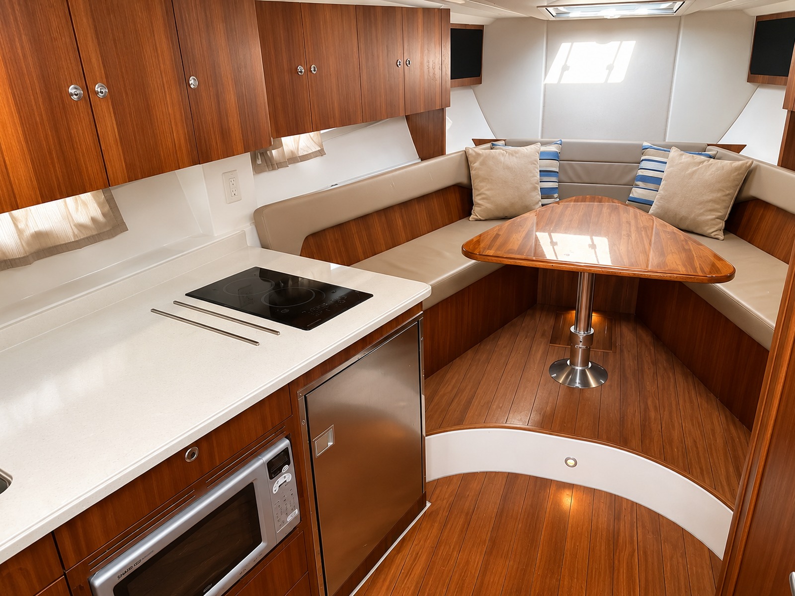 The Pursuit galley and salon overview